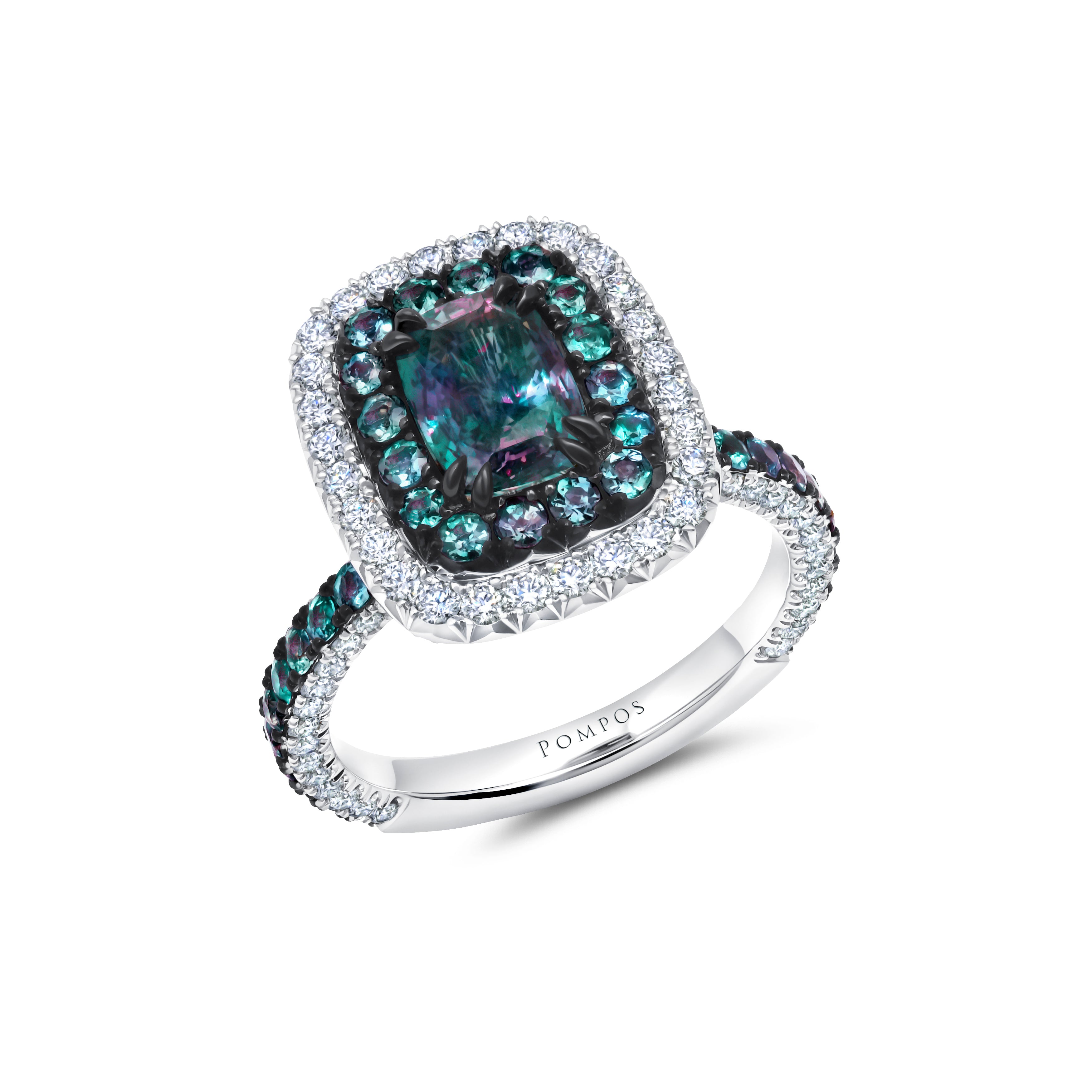 【完売品】CHANMINA AREA OF DIAMOND リングライト&バッグ 1.58ct Cushion Natural Alexandrite & Diamond Ring in Platinum