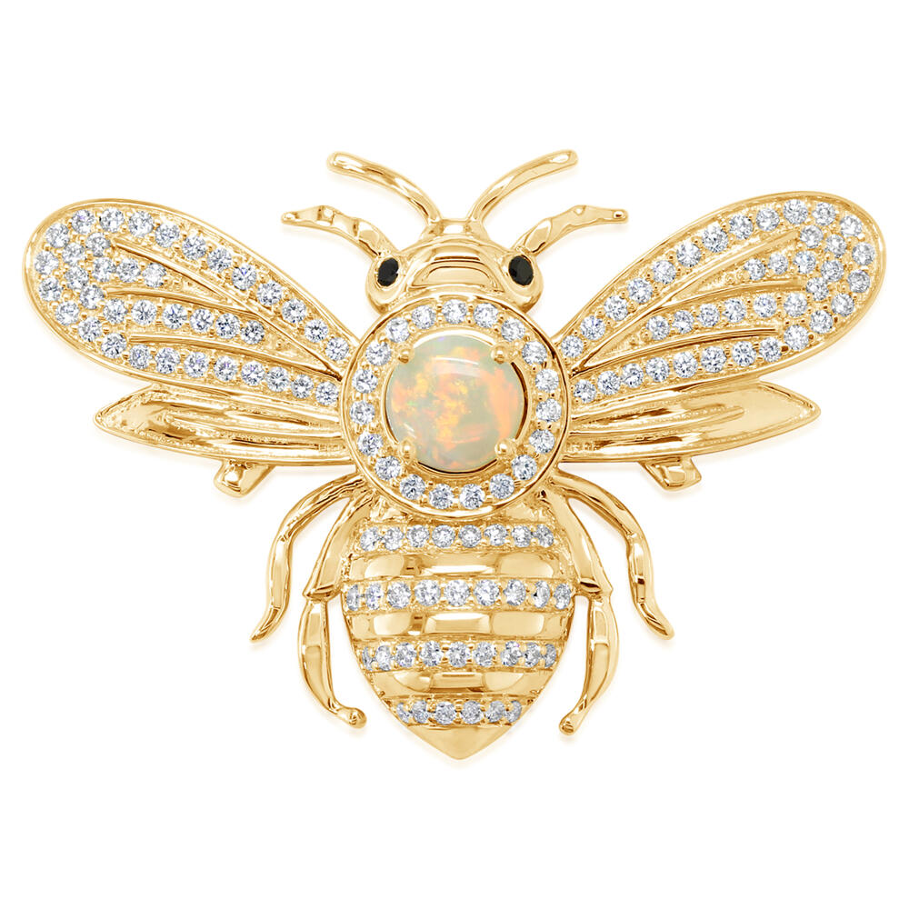 14K Yellow Gold Opal Diamond Bee Brooch Lapel Pin – Nicole Mera