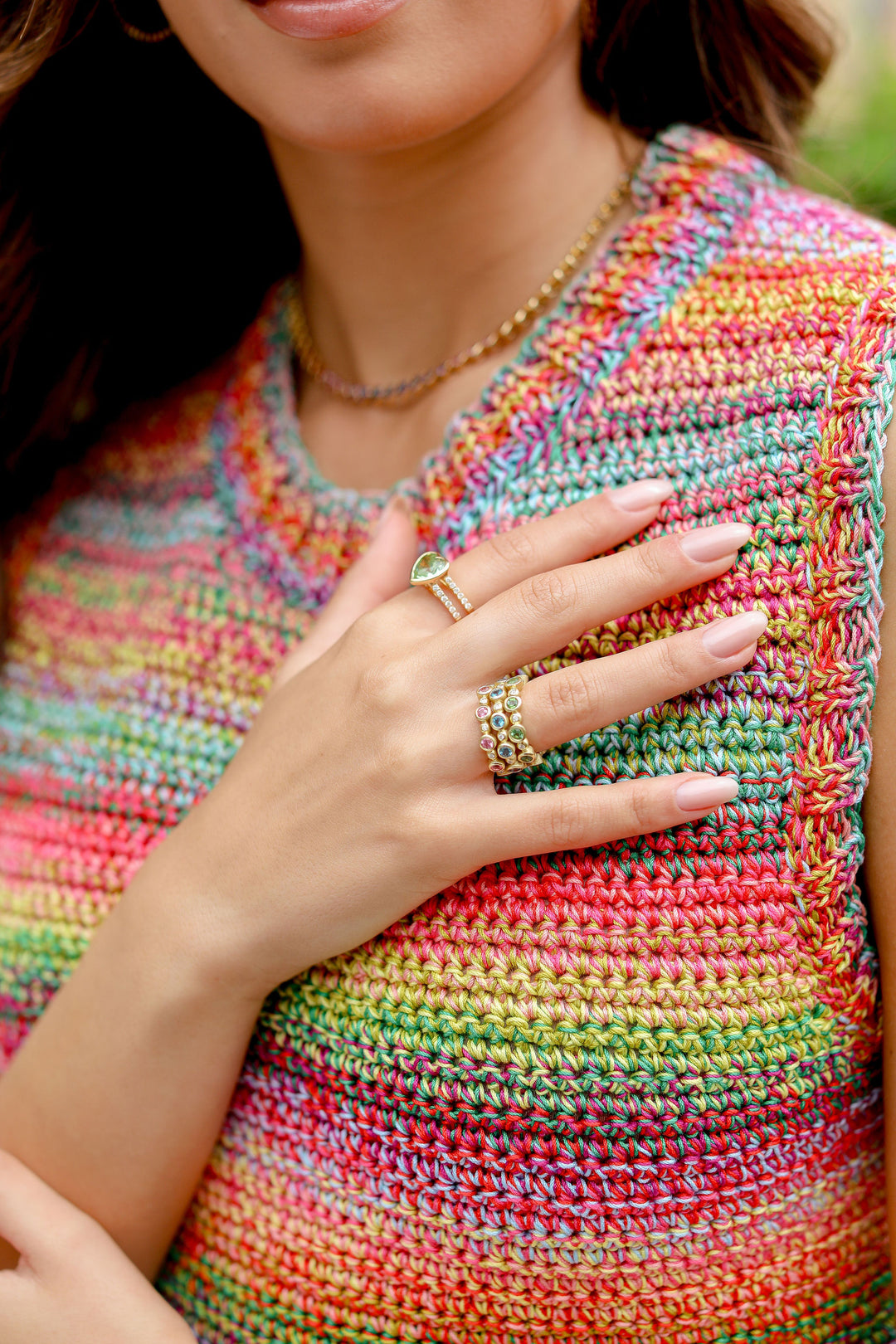 Nicole Mera x Suzy Landa Round Green Tourmaline & Diamond Bezel Stackable Ring in 18K Yellow Gold
