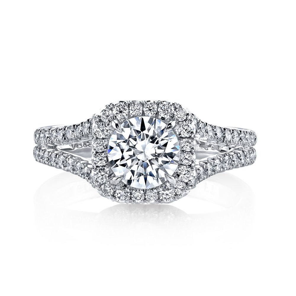 Split Shank Cushion Halo Round Diamond Ring