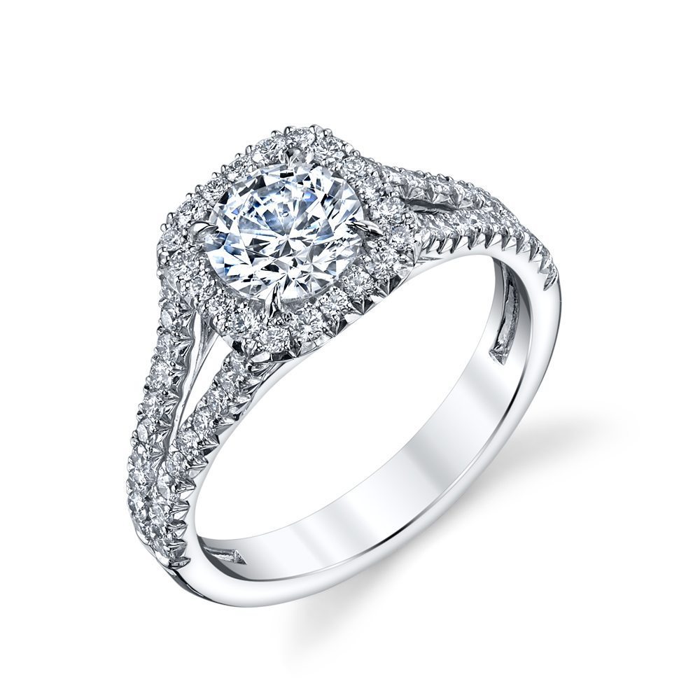 Split Shank Cushion Halo Round Diamond Ring