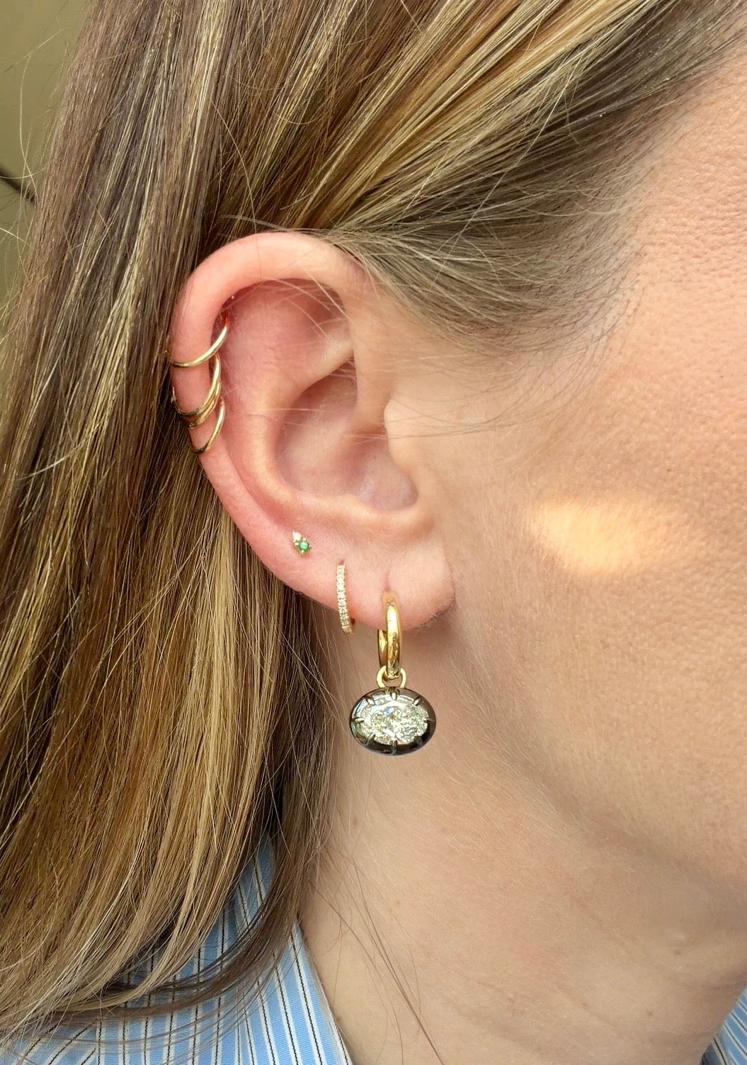 4.21ctw Oval Natural Diamond Vintage-Inspired Earrings in Blackened Platinum & 18K Yellow Gold