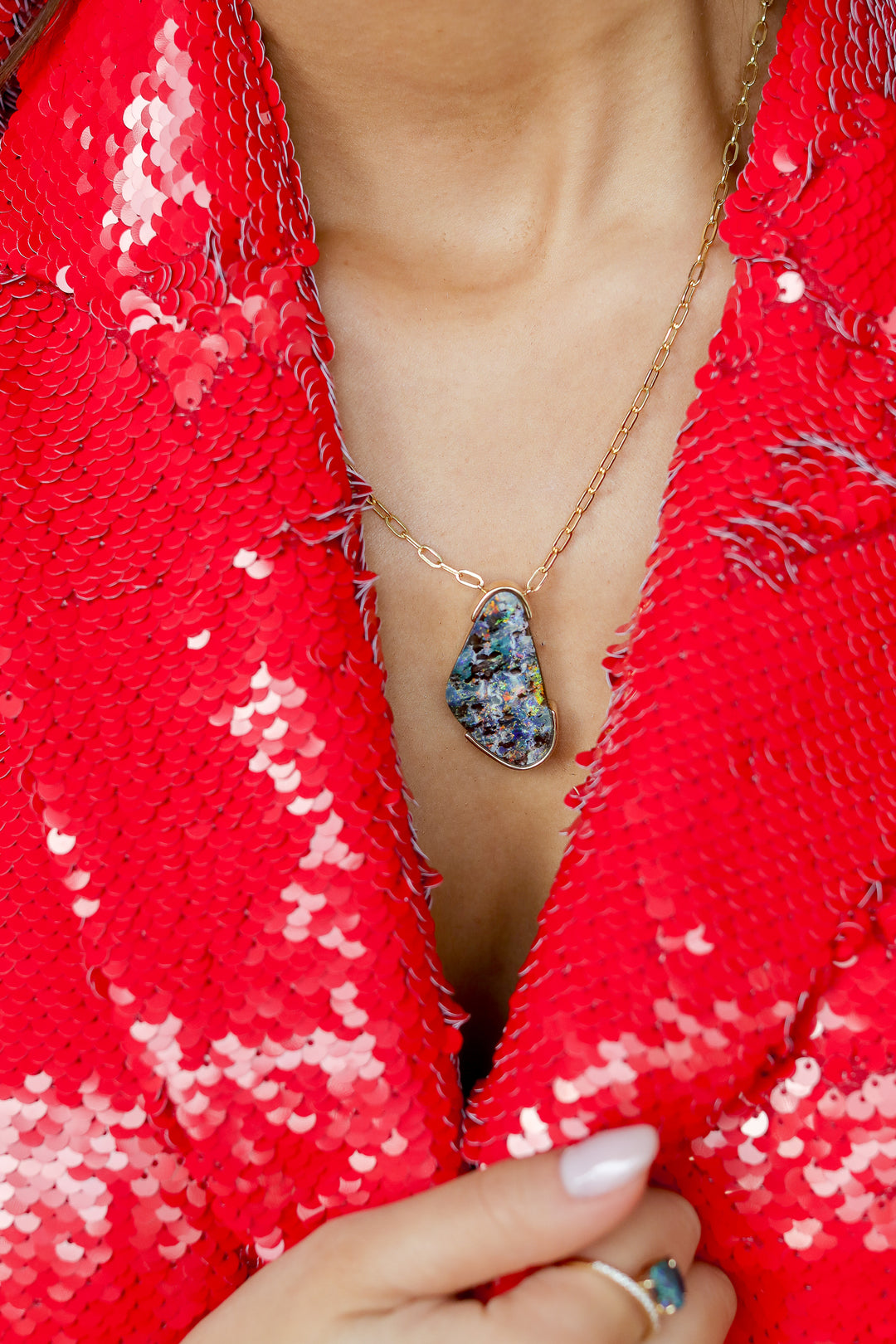 12.85ct Australian Boulder Opal Necklace in 14K Yellow Gold