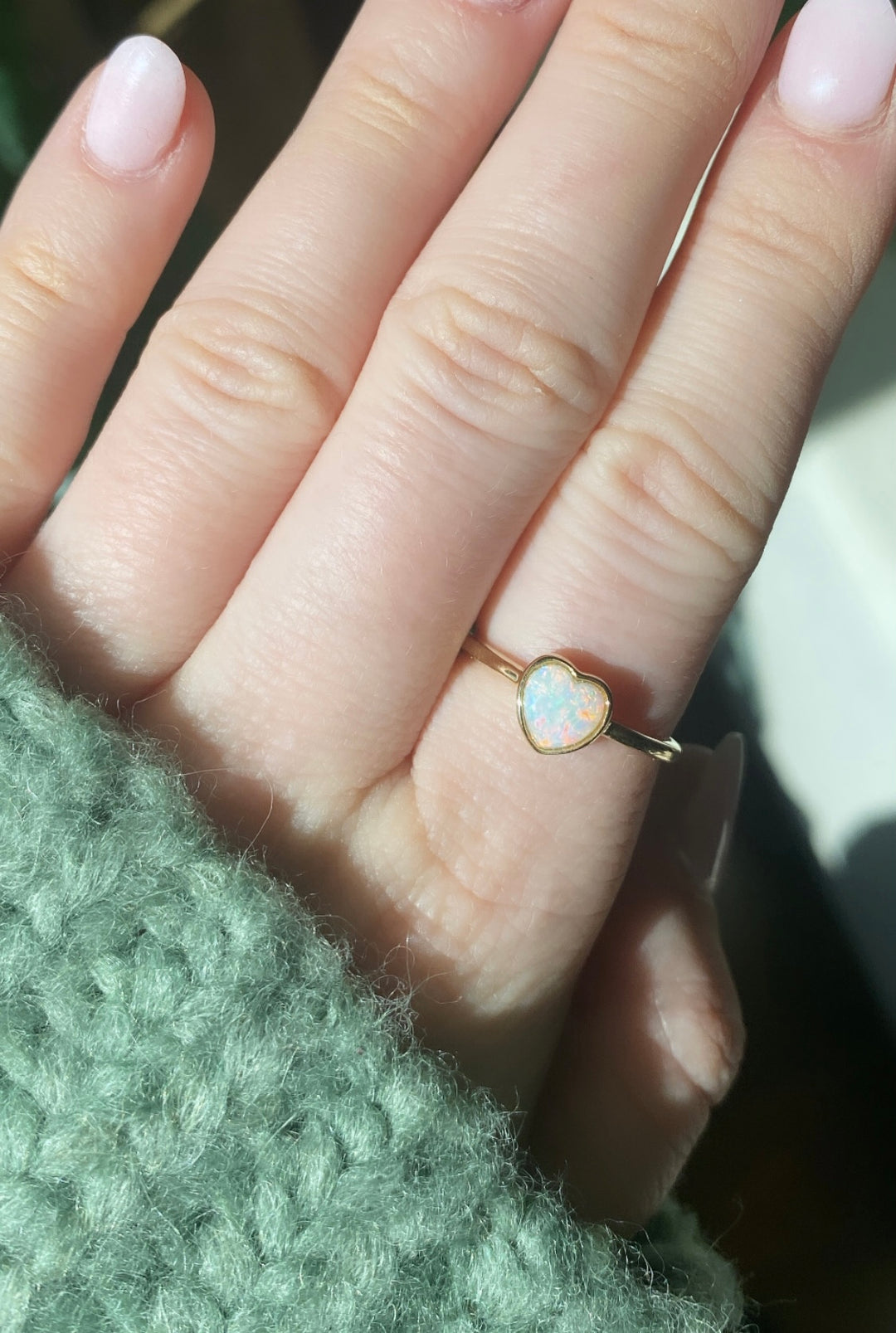 0.45ct Heart Shaped Australian White Opal Ring