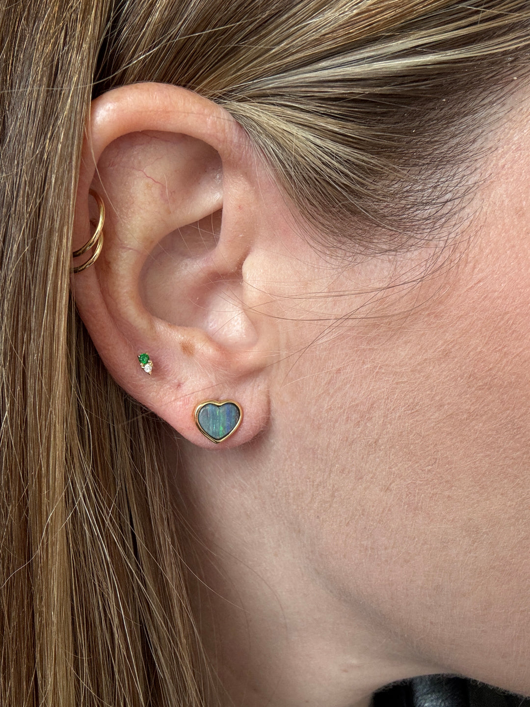 1.80ctw Heart Shape Australian Boulder Opal Bezel Stud Earrings in 18K Yellow Gold