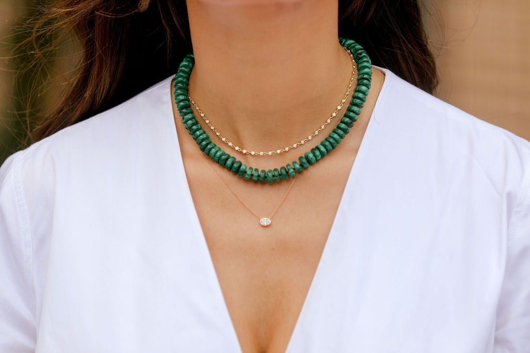 10mm Malachite Roundel Beaded Necklace