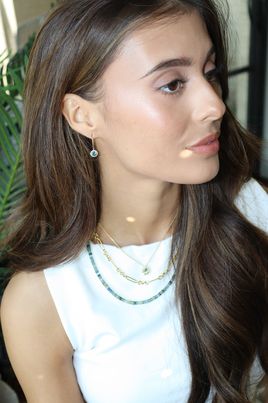 1.58ct Round Montana Blue-Green Sapphire & Diamond Dangle Earrings in 14K Yellow Gold