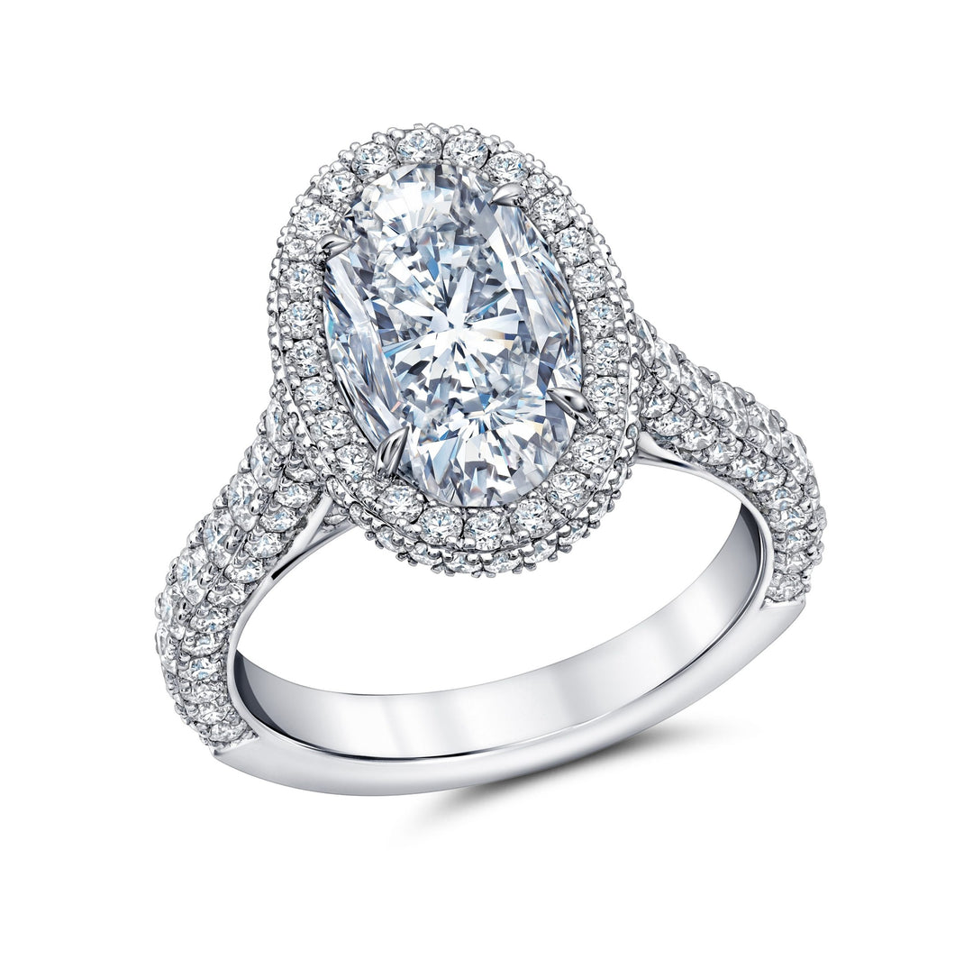 3.00ct Oval Brilliant Diamond Top & Side Halo Platinum Ring