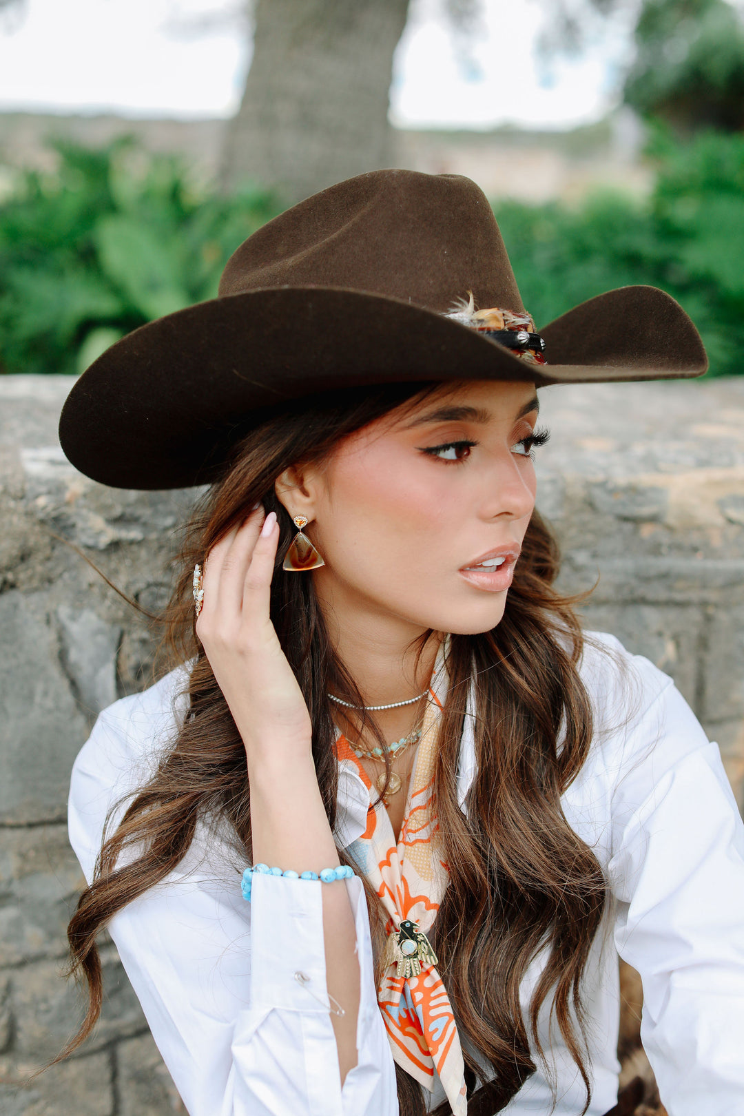 14K Yellow Gold Montana Agate & Montana Sapphire Dangle Earrings
