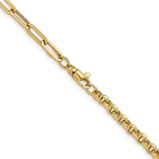 14K Yellow Gold Rolo and Paperclip Link Lariat Necklace