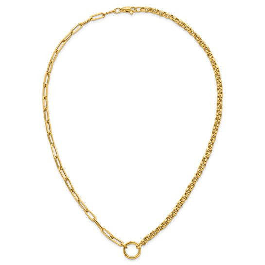 14K Yellow Gold Rolo and Paperclip Link Lariat Necklace