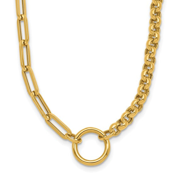 14K Yellow Gold Rolo and Paperclip Link Lariat Necklace