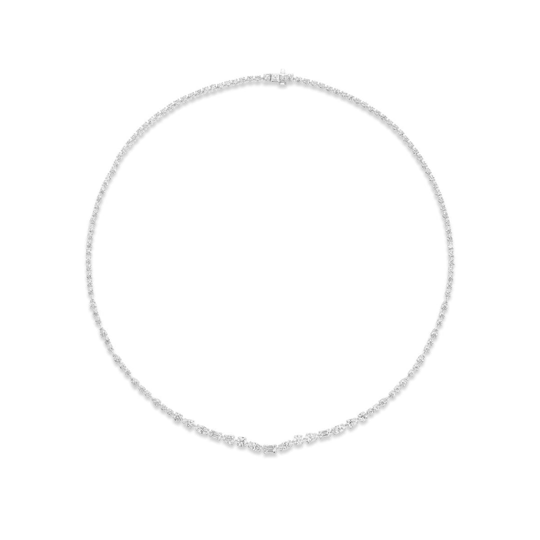 6.26ctw Mixed-Shape Natural Diamond Tennis Necklace in 18K White Gold
