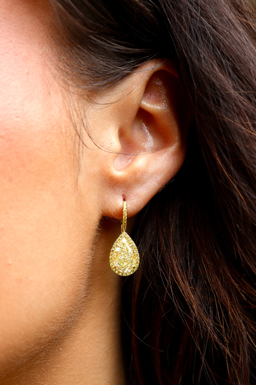 6.06ctw Pear Shape Yellow Diamond Drop Earrings
