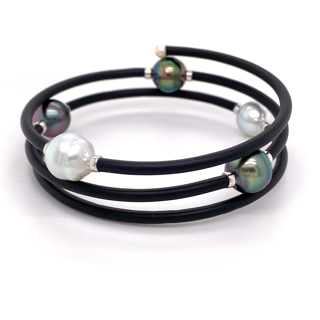 White South Sea & Tahitian Pearl Coil Bracelet