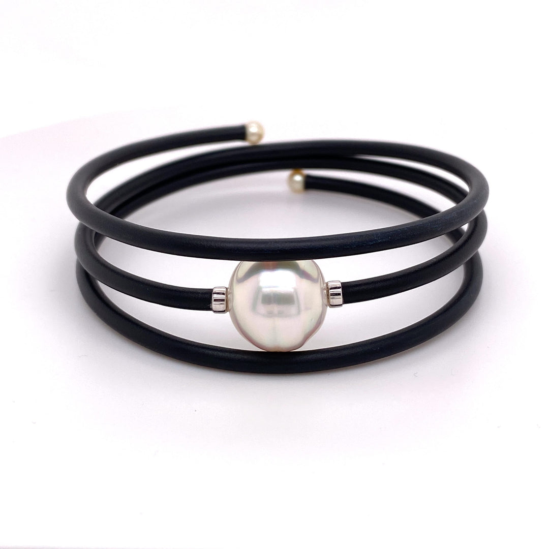 13mm White South Sea Pearl Silicone Coil Bracelet