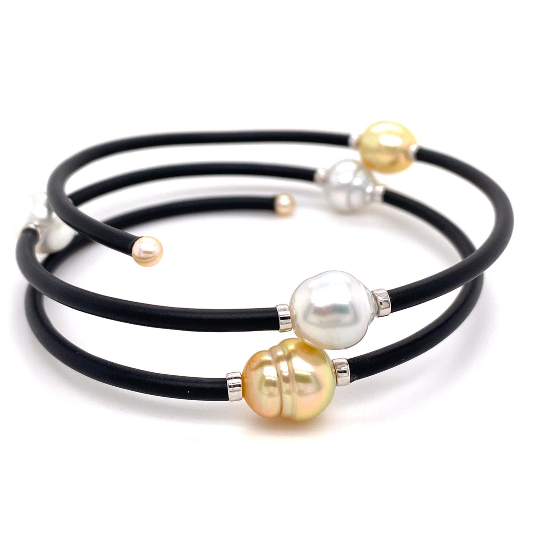 White & Gold South Sea Pearl Silicone Coil Bracelet