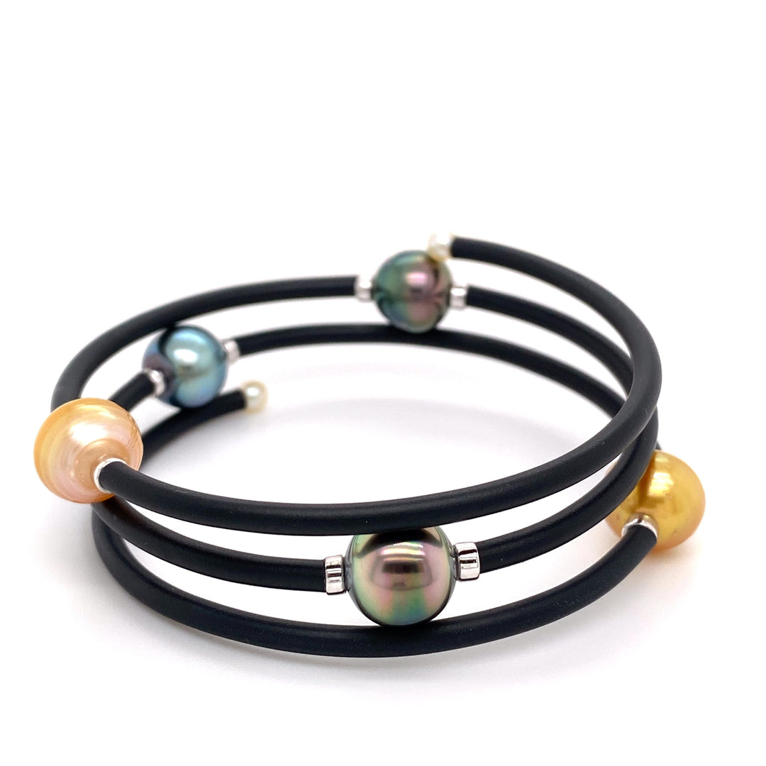 Tahitian & Gold South Sea Pearl Silicone Bracelet