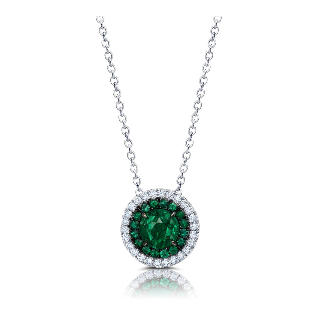 1.02ct Round Colombian Emerald & Diamond Slider Pendant