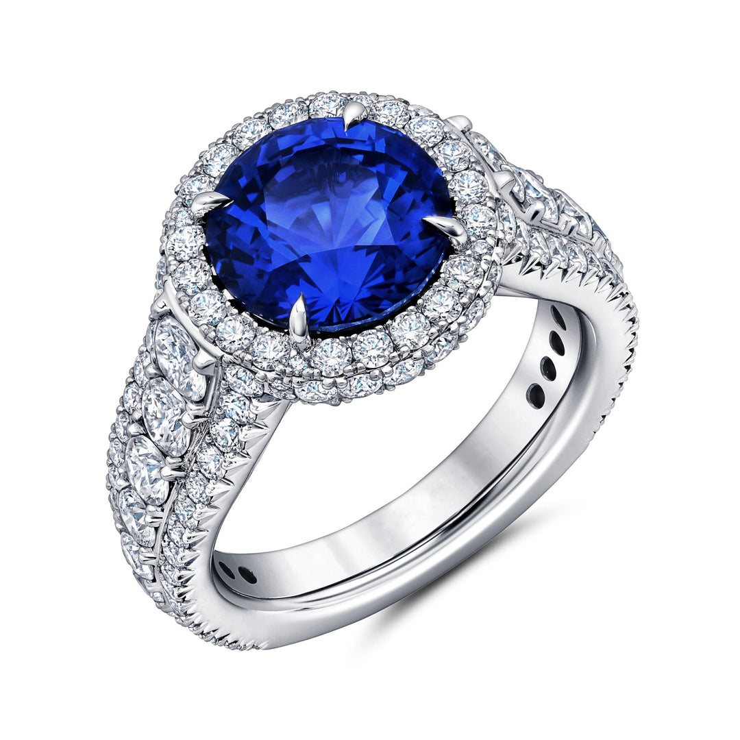 4.49ct Round Ceylon Sapphire & Diamond Ring