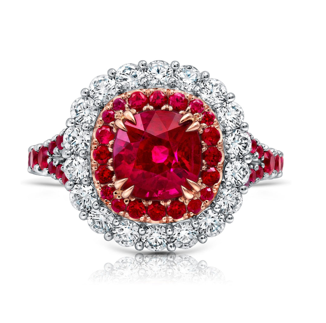 2.11ct Cushion Burmese "Pigeon's Blood" Ruby & Diamond Ring