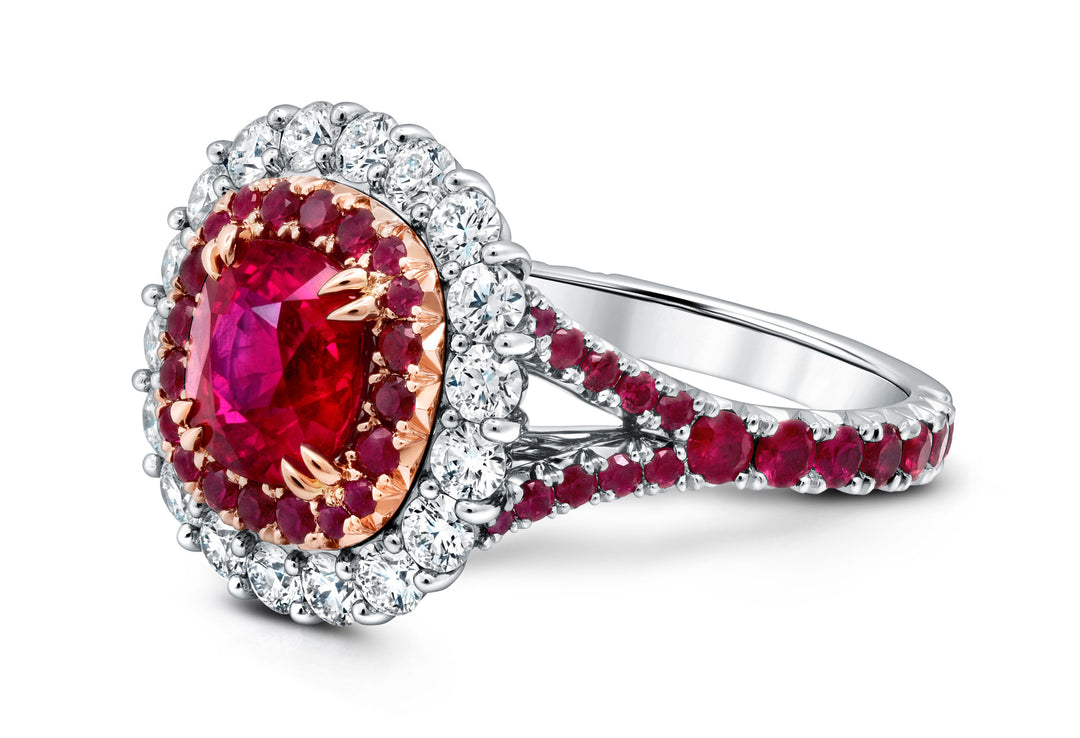 2.11ct Cushion Burmese "Pigeon's Blood" Ruby & Diamond Ring