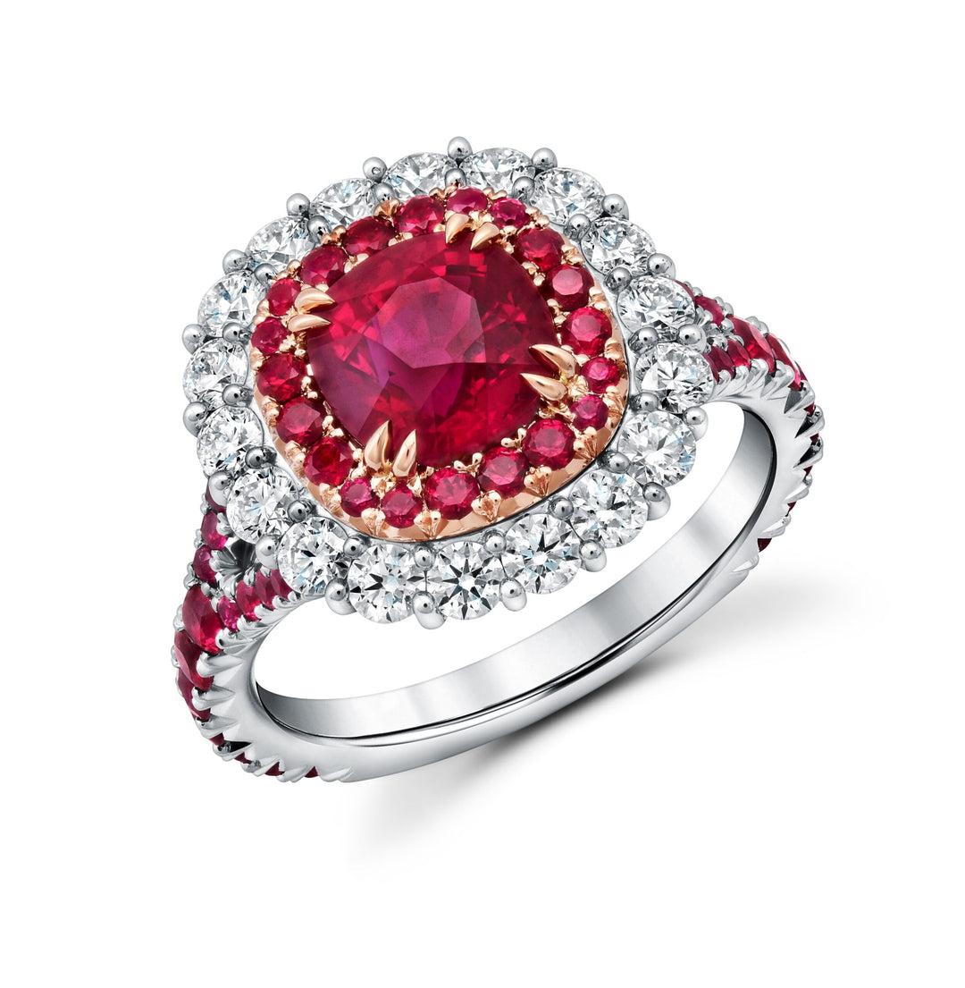 2.11ct Cushion Burmese "Pigeon's Blood" Ruby & Diamond Ring