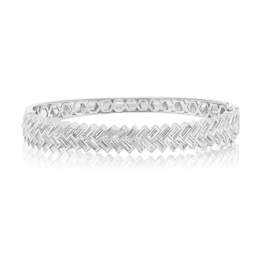 Chevron Baguette Diamond Hinged Bracelet in 18K Gold