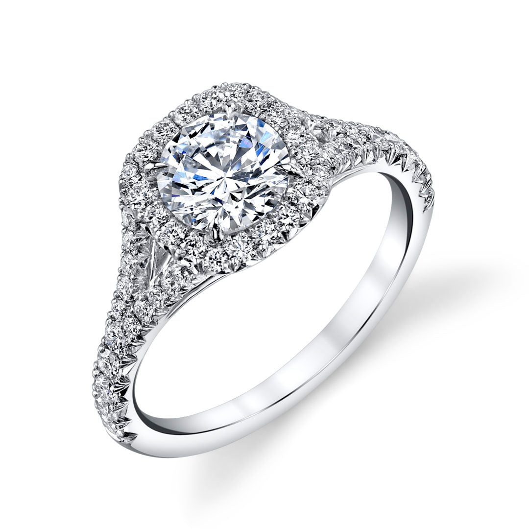 Cushion Halo Small Split Shank Diamond Ring