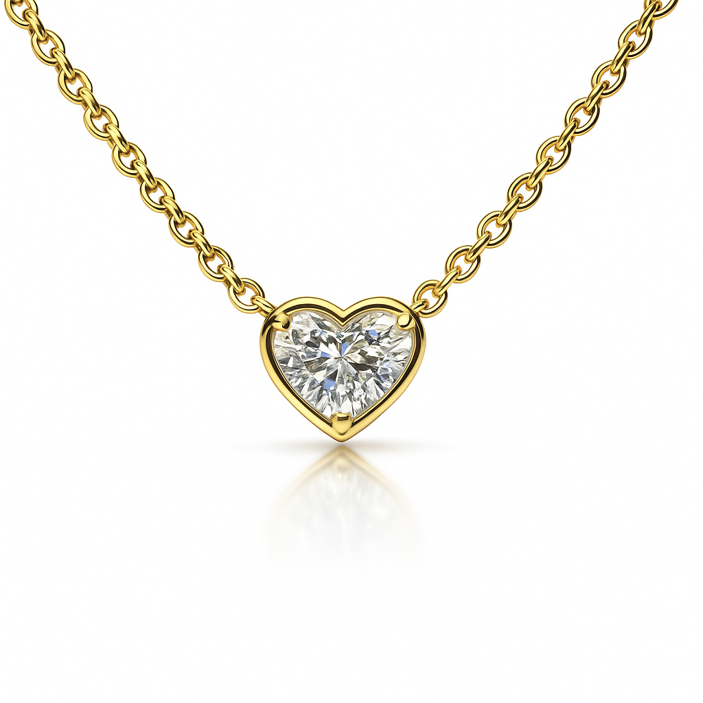 1.00ct Heart Shape Bezel Pendant in 18K Yellow Gold