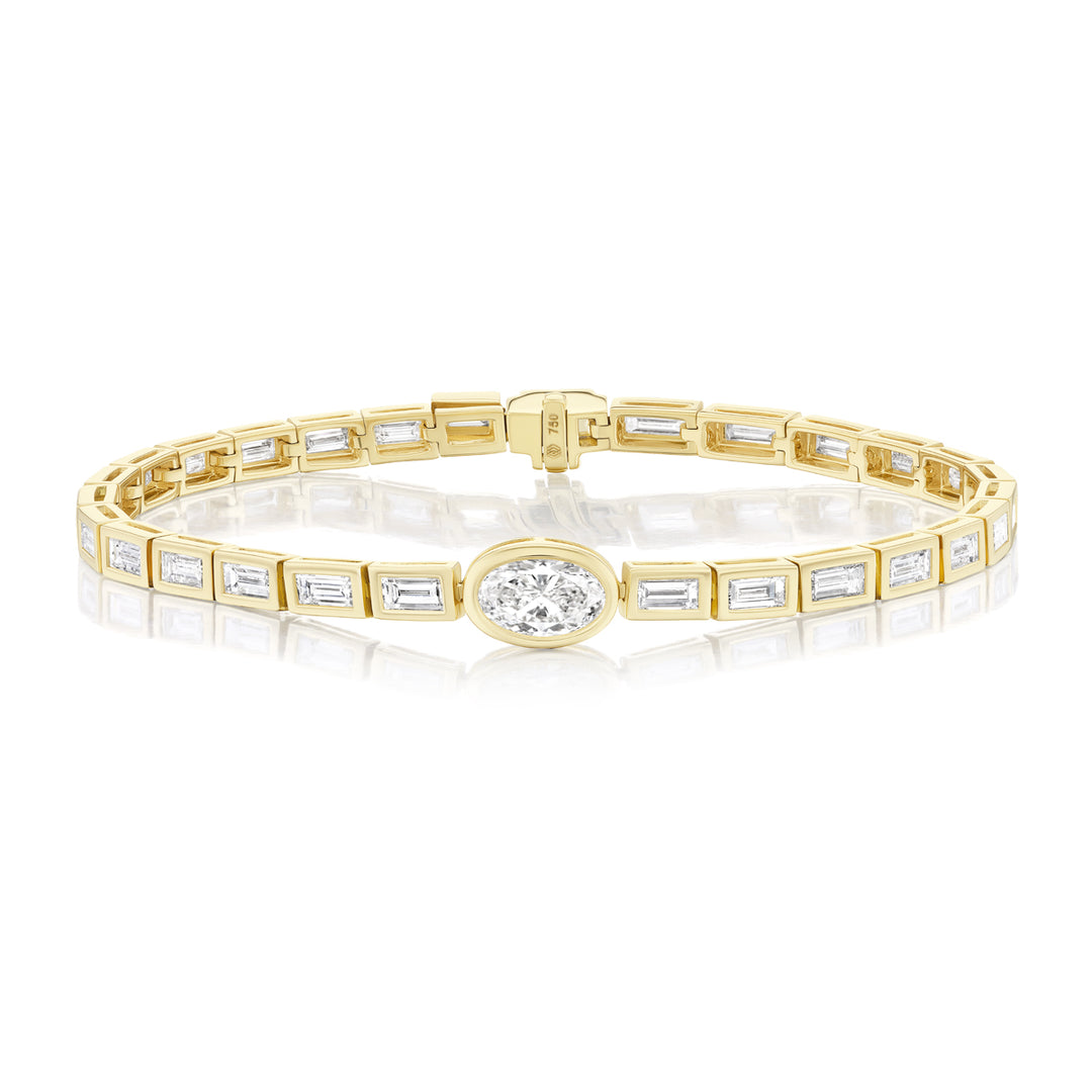4.17ctw Bezel Marquise Art Deco Natural Diamond Tennis Bracelet in 18K Yellow Gold