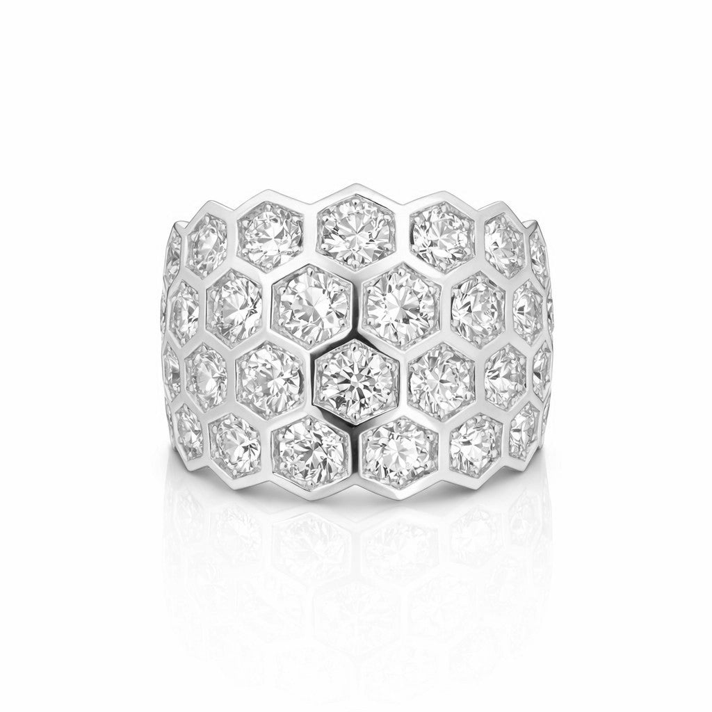 4.87ctw Honeycomb Hexagon Diamond Band in 18K Gold