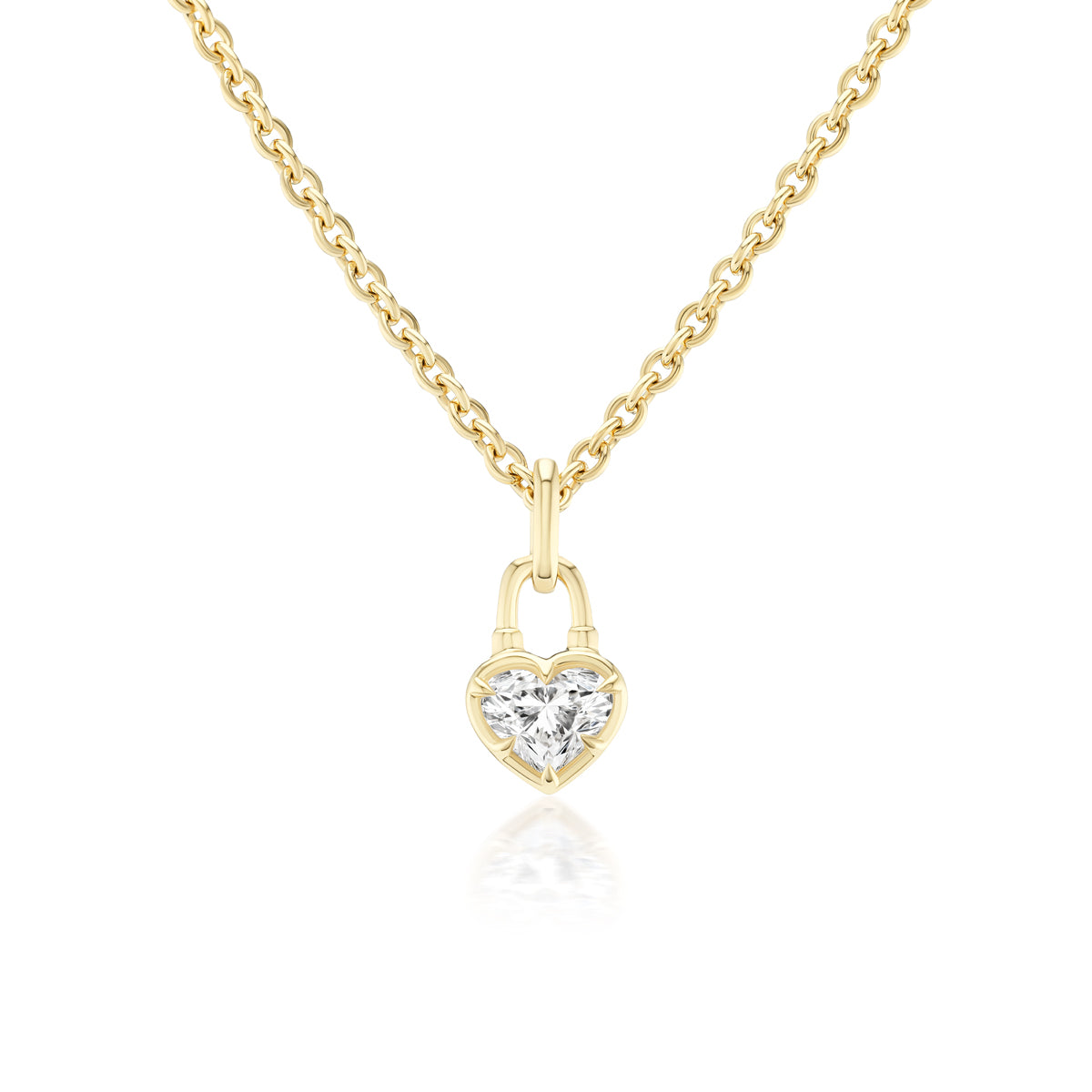 1.00ct Heart Shape Natural Diamond Lock Charm Necklace in 18K