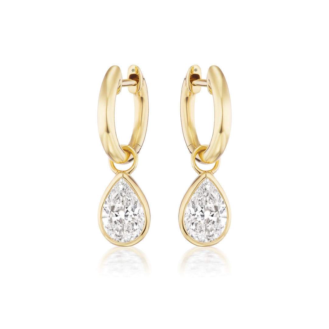 1.40ctw Pear Shape Natural Diamond Bezel Dangle Huggie Earrings in 18K Yellow Gold