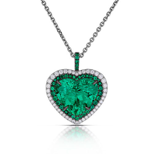 Award Winning 11.94ct Colombian Heart Shape Emerald & Diamond Pendant