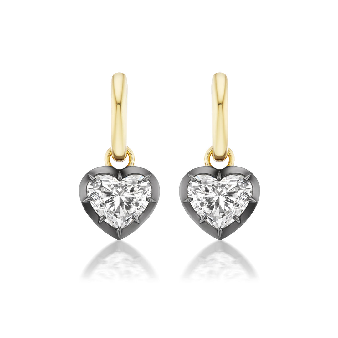 1.40ctw Heart Shape Natural Diamond Vintage-Inspired Earrings in Blackened 18K & 18K Yellow Gold