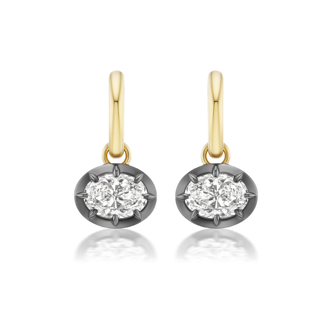 4.21ctw Oval Natural Diamond Vintage-Inspired Earrings in Blackened Platinum & 18K Yellow Gold