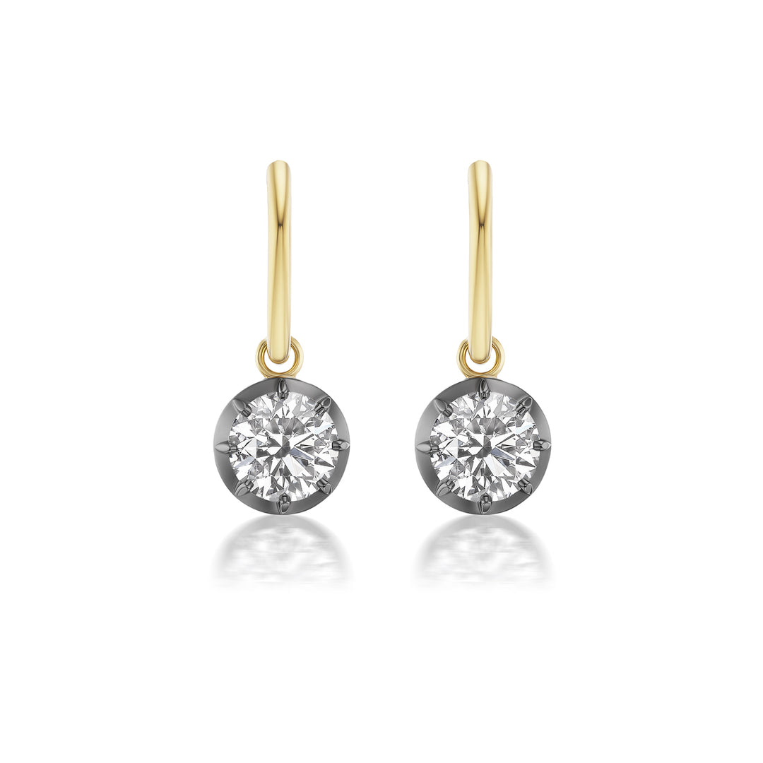 2.03ctw Round Natural Diamond Vintage-Inspired Earrings in Blackened 18K & 18K Yellow Gold