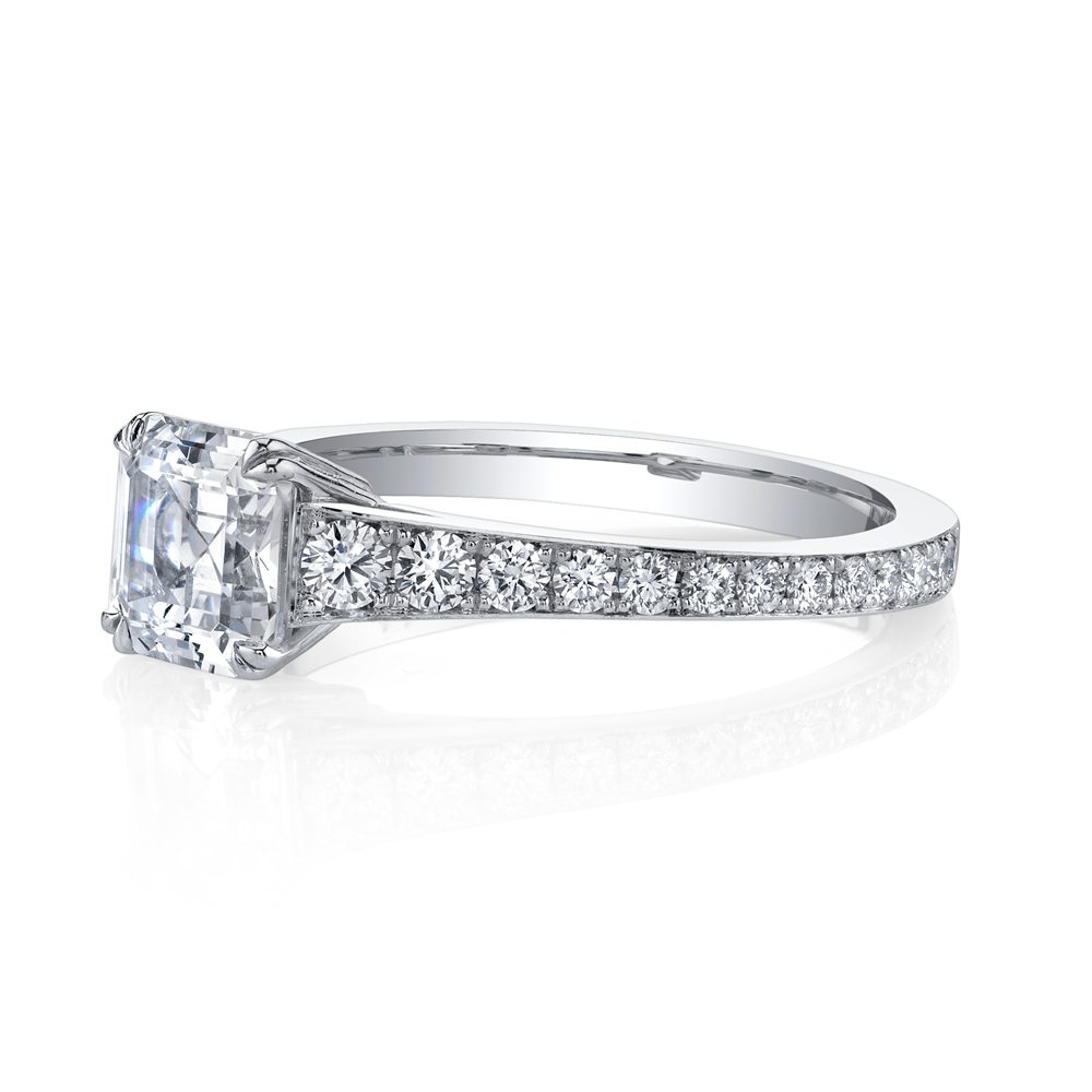 Border Pave Diamond Solitaire Ring