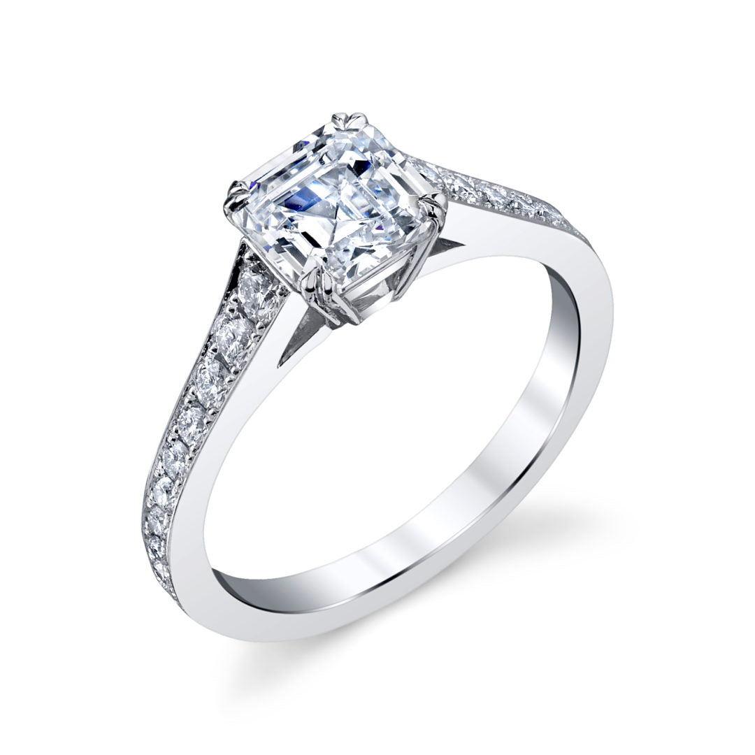 Border Pave Diamond Solitaire Ring