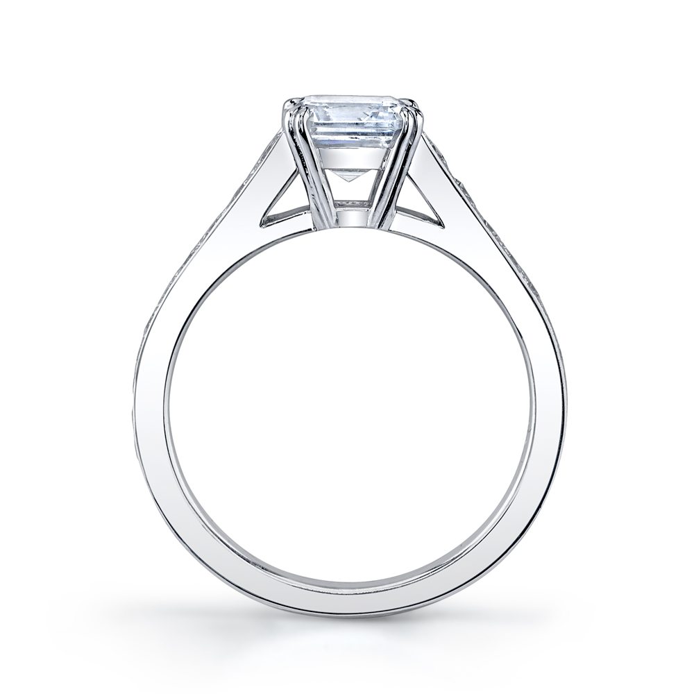 Border Pave Diamond Solitaire Ring