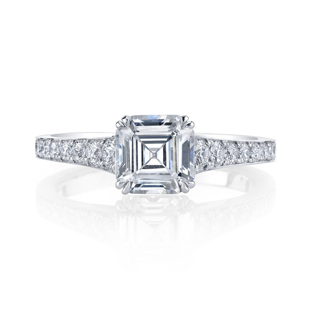 Border Pave Diamond Solitaire Ring