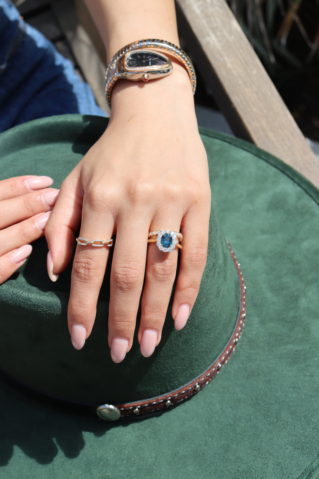 1.64ct Oval Blue-Green Montana Sapphire & Diamond Ring in 18K Yellow Gold