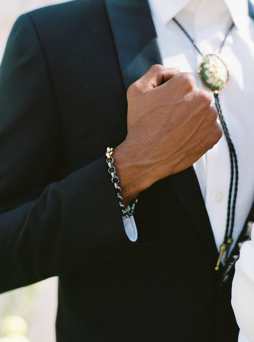 Gold & Smoke 50/50 Edge Link Bracelet in Oxidized Sterling Silver & 18K Yellow Gold