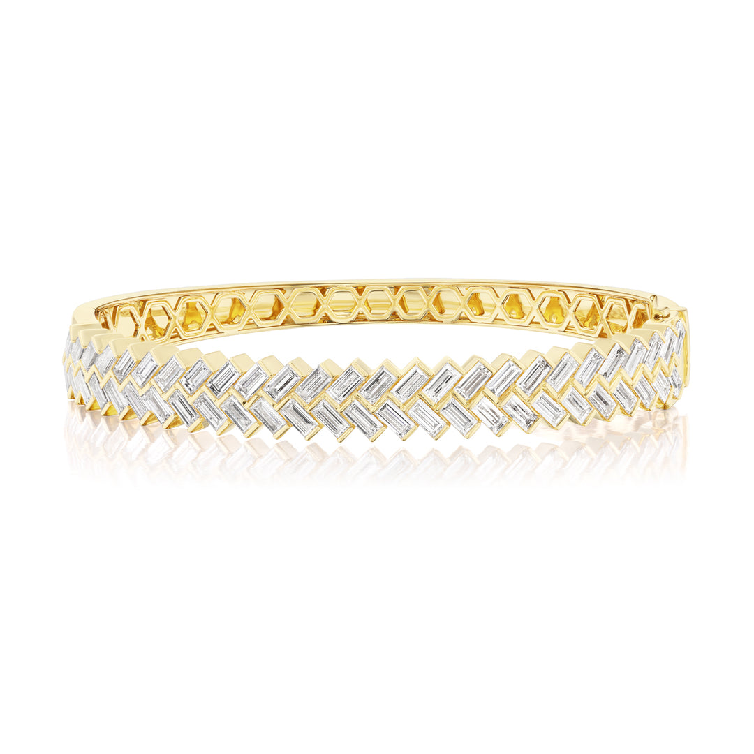 Chevron Baguette Diamond Hinged Bracelet in 18K Gold