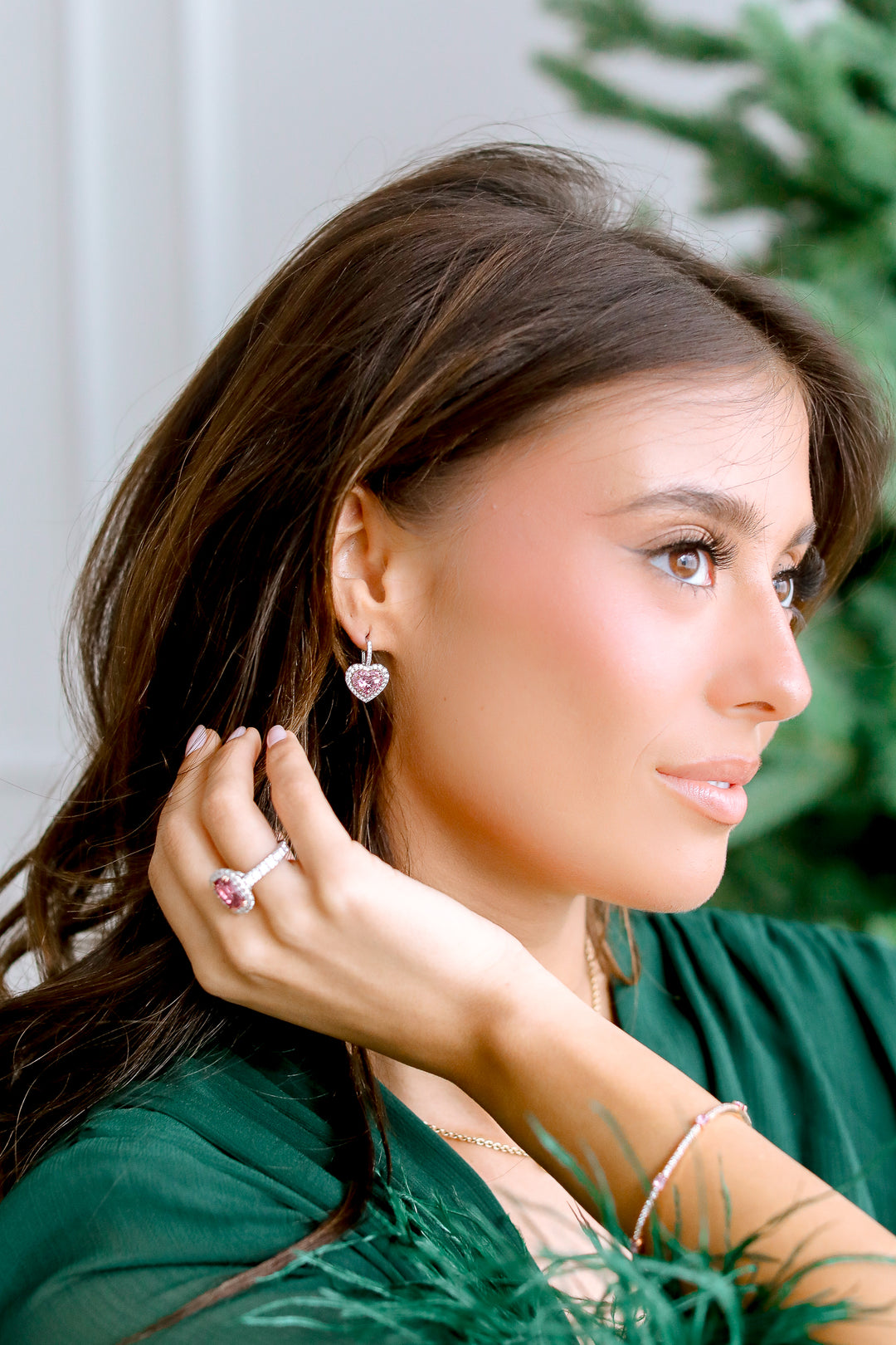 1.69ctw Heart Shape Pink Sapphire & Diamond Drop Earrings in Platinum & 18K Rose Gold