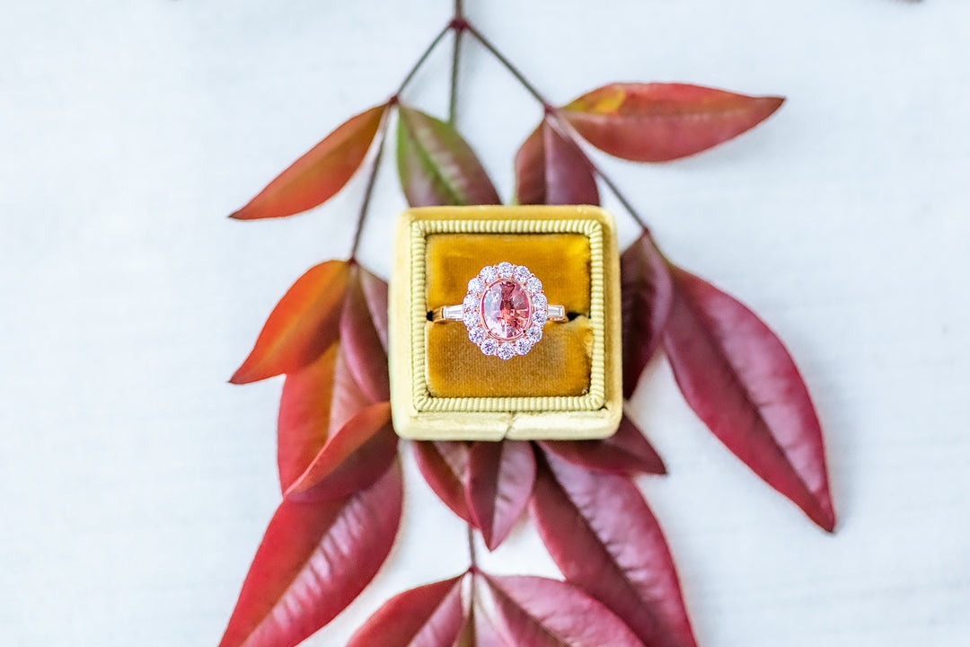 Oval Padparadscha Sapphire & Diamond Ring