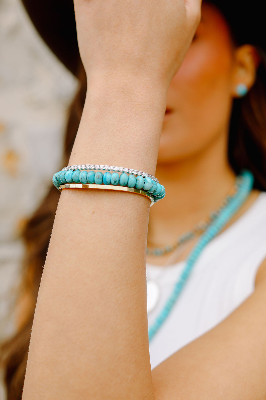 8mm Turquoise Roundel Beaded Stretch Bracelet