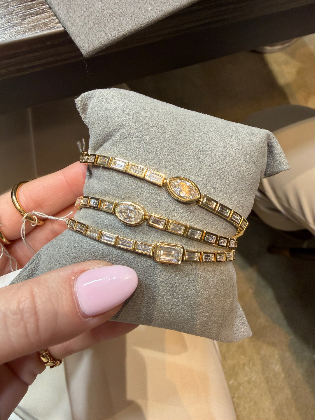4.17ctw Bezel Marquise Art Deco Natural Diamond Tennis Bracelet in 18K Yellow Gold