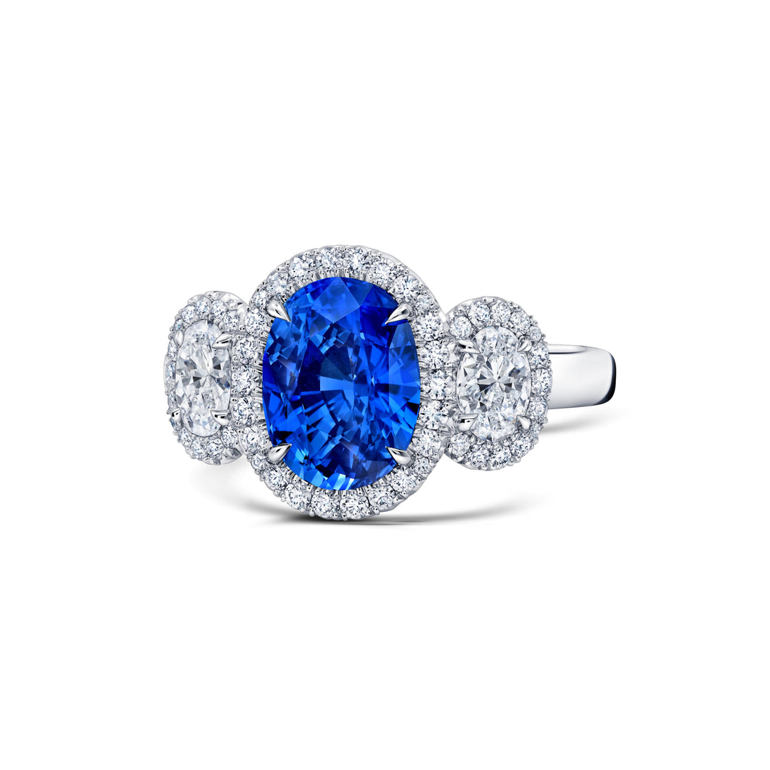 Oval Ceylon Sapphire & Diamond Three Stone Ring